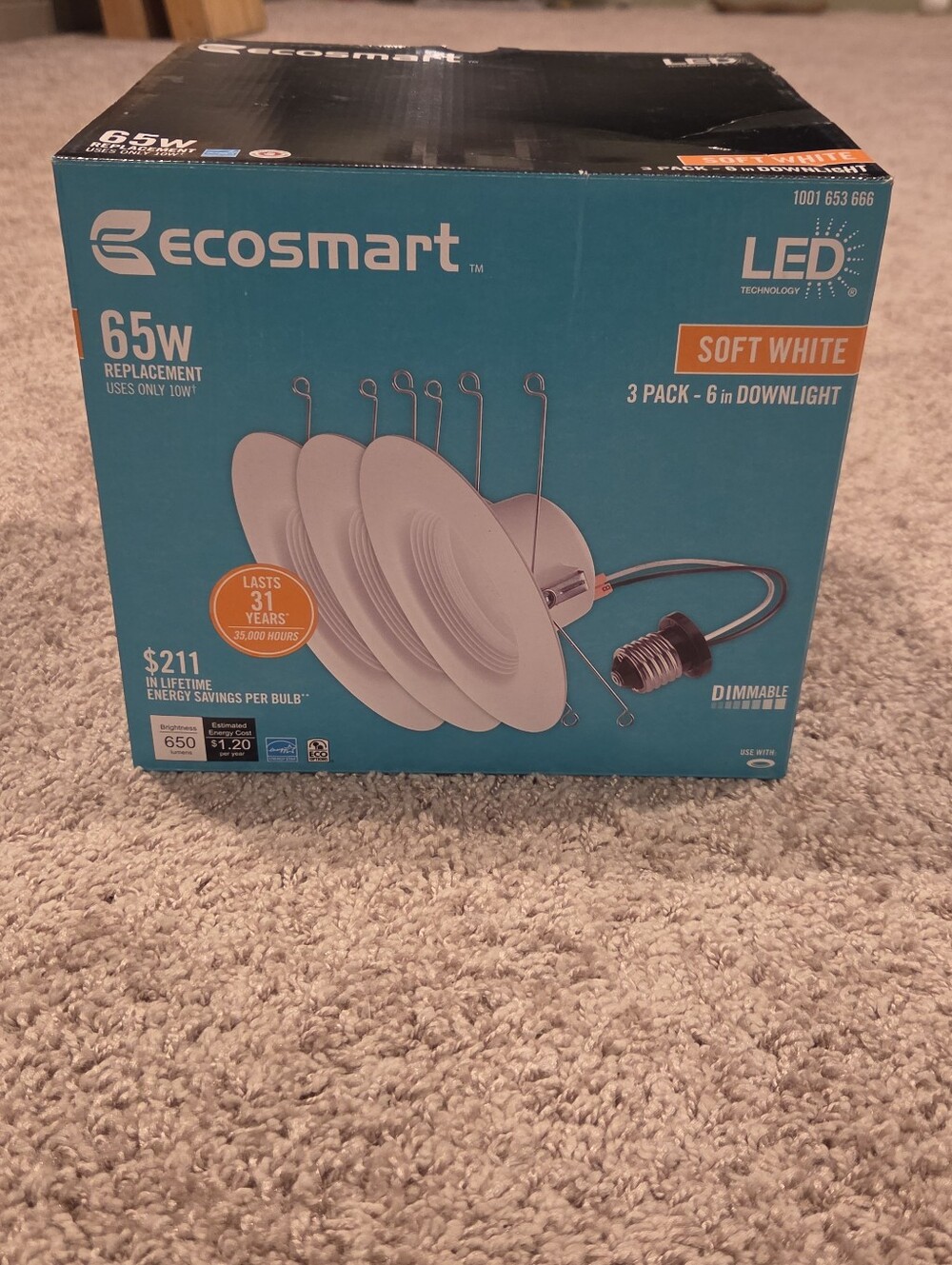 Ecosmart Soft White 6 in LED Recessed Downlight 3-Pack (65W Replacement)
